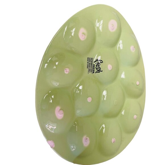 Fresh Decor Avocado Green Ceramic Devil Egg Tray Server 12 Slots 12" x 10" - Picture 2 of 5